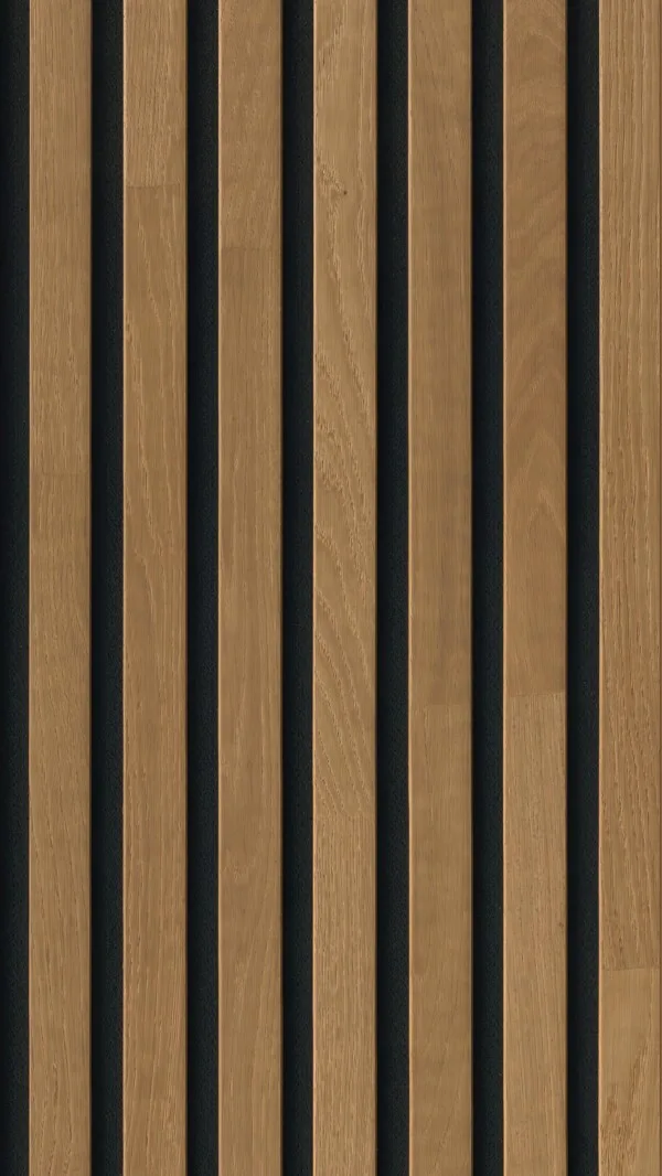 Panel acústico y decorativo de listones de madera- Revestimiento en listones de madera natural Roble marrón 04312